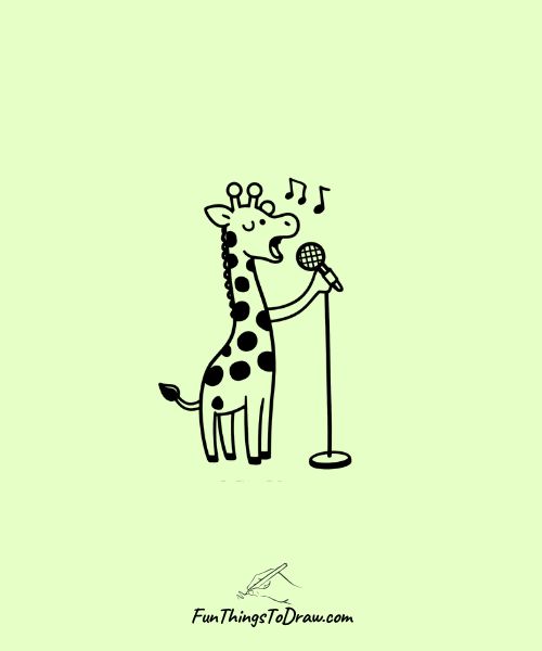 Giraffe singing into a microphone