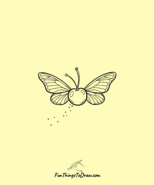Cherry with Butterfly Wings Cute doodle