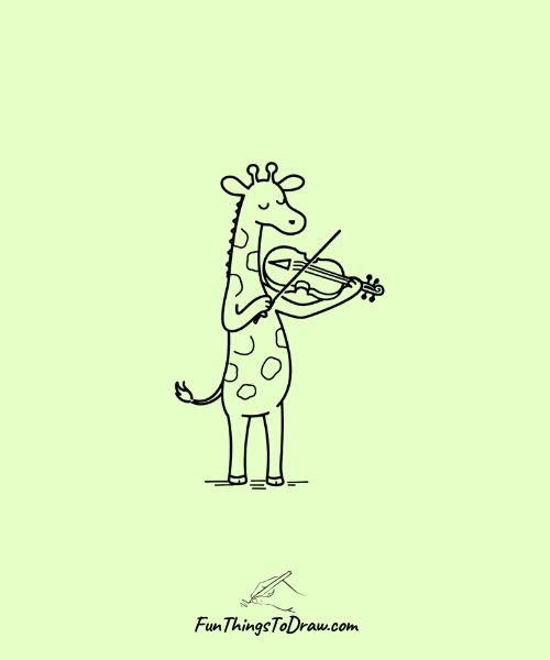 Easy drawing of Giraffe playing a violin