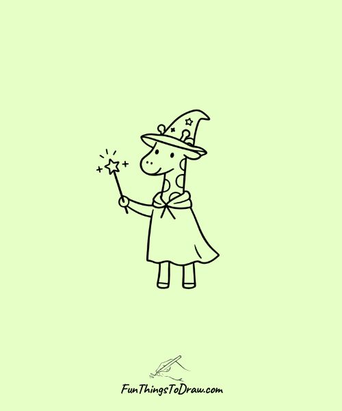 Giraffe as a wizard with a magic wand drawing idea
