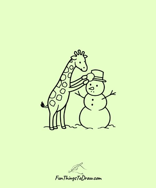 Giraffe making a snowman drawing