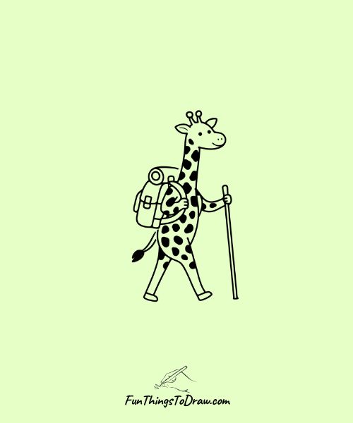 Giraffe with a backpack, hiking cute drawing