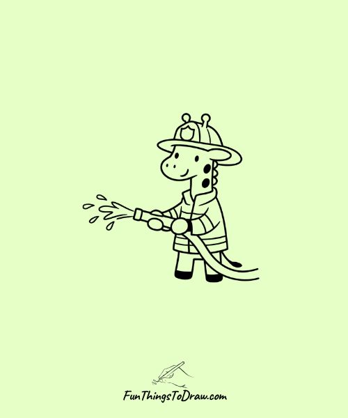 Easy sketch of Giraffe as a firefighter