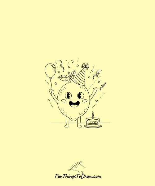 Lemon Celebrating Birthday Drawing Idea