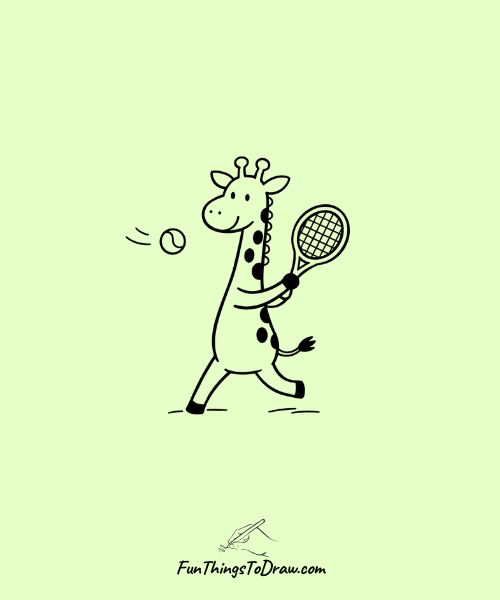 Giraffe playing tennis