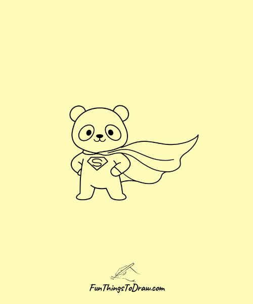 Panda Superhero simple drawing idea