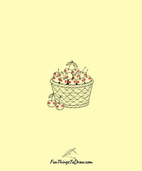 Drawing of cherries in basket