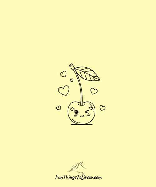 Cherry with Hearts Drawing