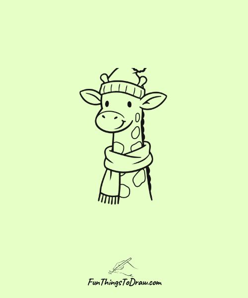 Giraffe wearing a scarf and hat sketch