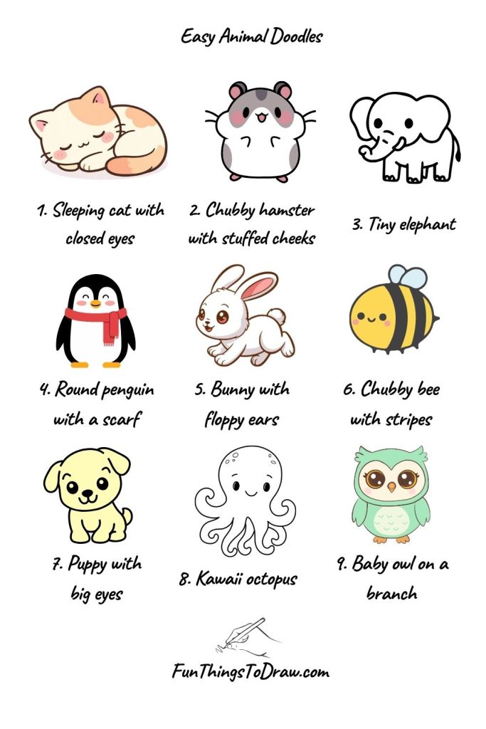 Doodles to draw when bored (Easy Animal Doodles)
