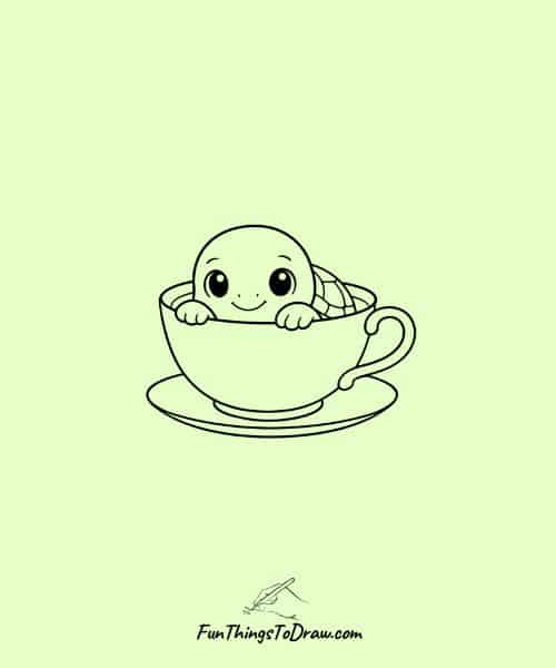 Drawing of Baby Turtle in a Teacup