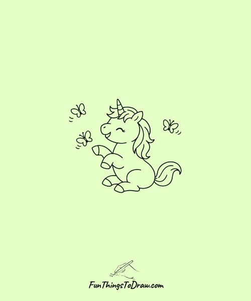 Unicorn foal playing with butterflies