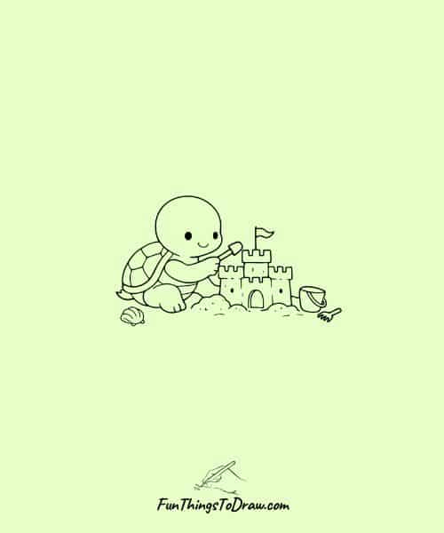 Turtle Building a Sandcastle Illustration