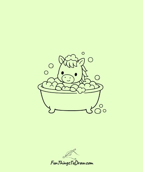 Drawing of Horse with a bubble bath