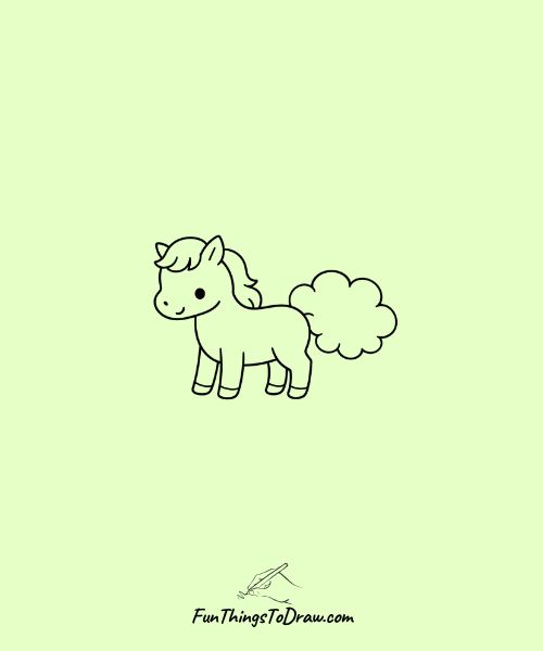 Horse with a fluffy tail like a cloud