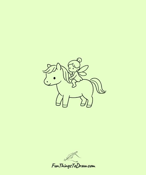 Horse with a tiny fairy riding on its back