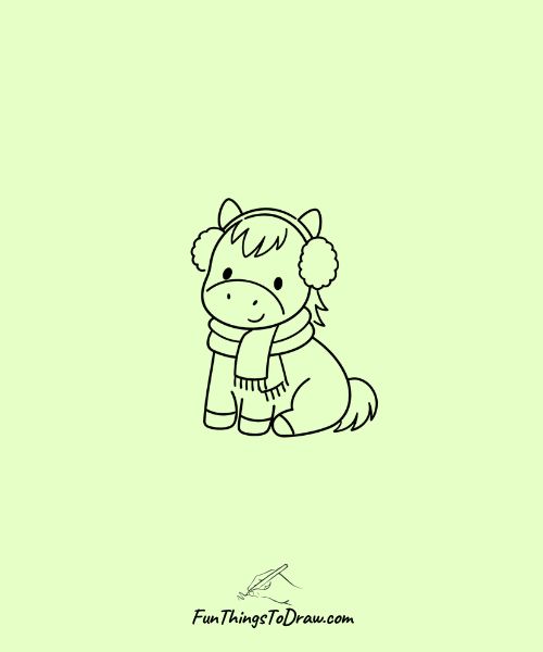 Horse with a scarf and earmuffs in winter drawing