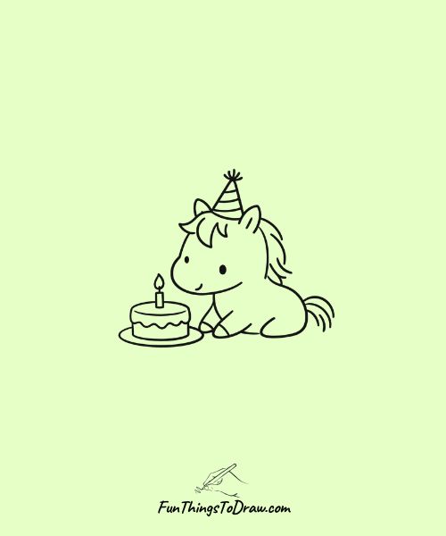 Horse with a birthday hat and cake