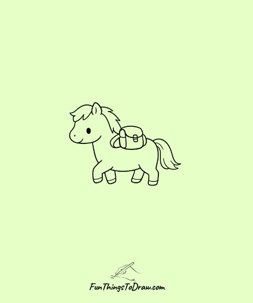 Horse with a tiny backpack ready for school