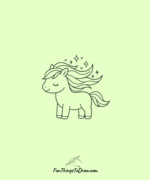 Horse with a magical glowing mane and tail drawing idea