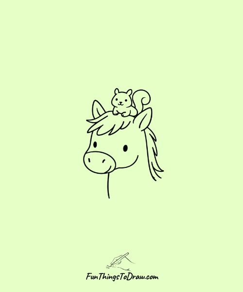 Horse with a friendly squirrel on its head