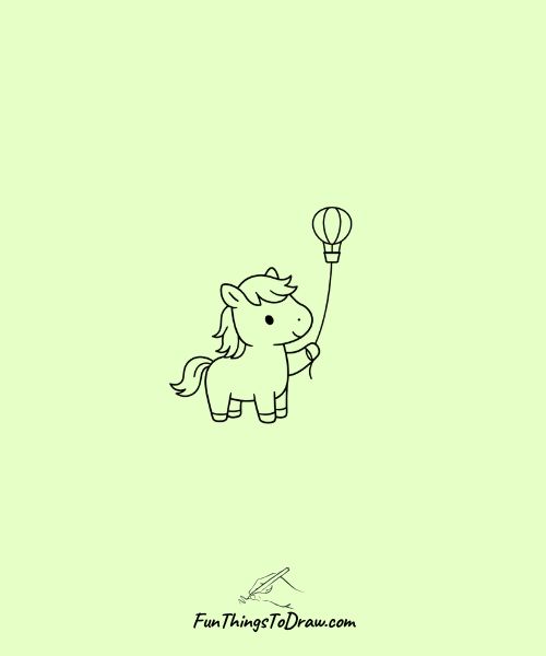Horse with a tiny hot air balloon