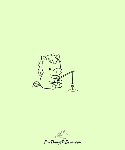 Horse with a tiny fishing rod