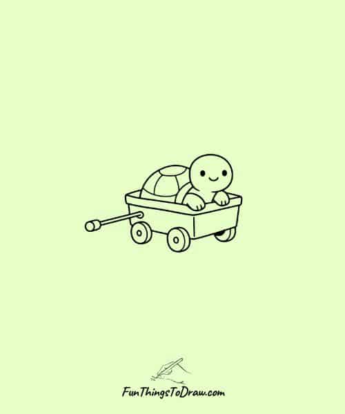 Cute Doodle of Turtle in a Wagon