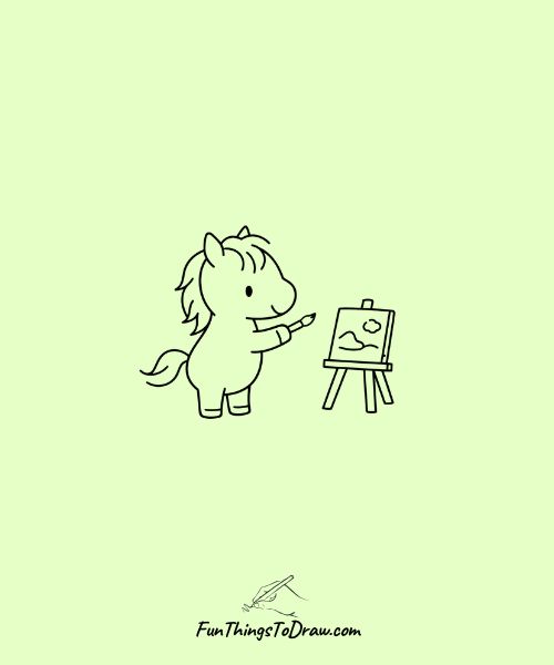  Horse with a tiny paintbrush and easel