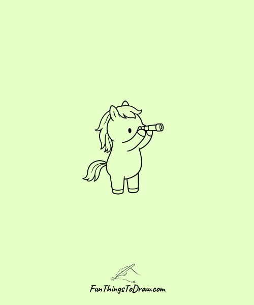 Drawing of Horse with a tiny telescope looking at stars