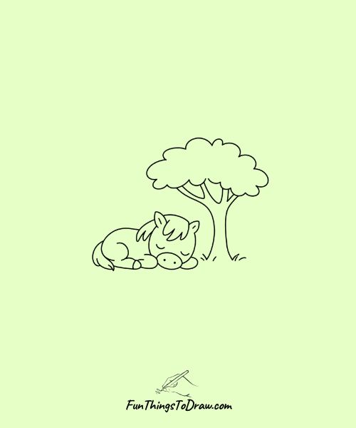 Sleeping horse under a tree