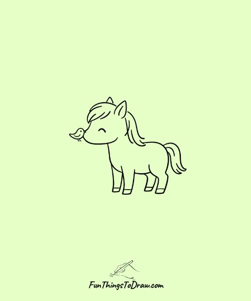 Horse with a tiny bird on its nose