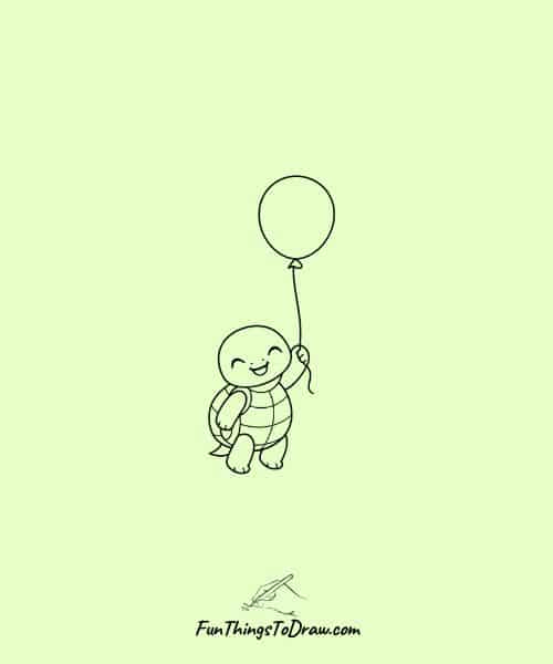 Cute Sketch of Turtle with a Balloon