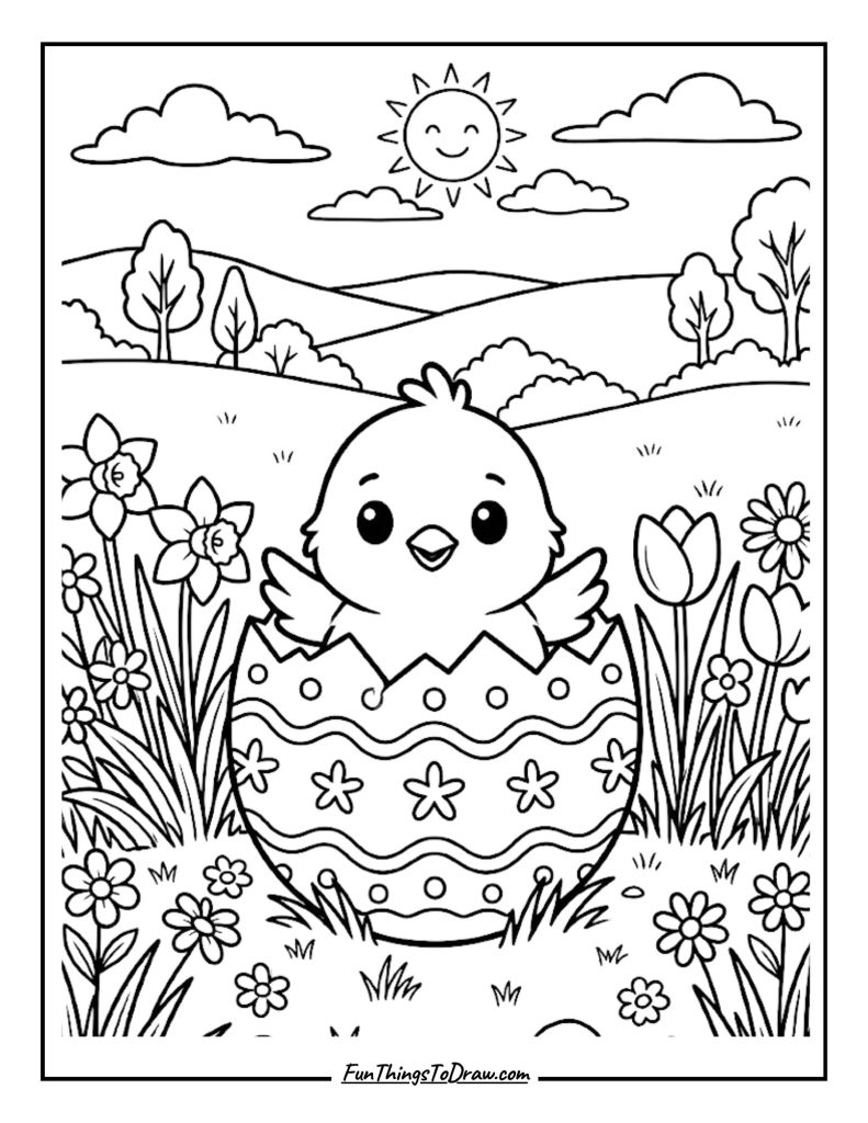 Baby Chick Hatching coloring page