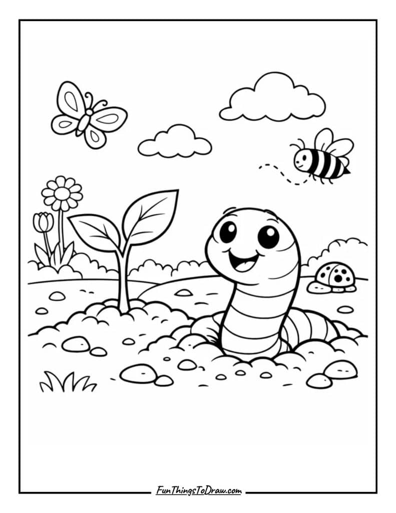 Worm in the Garden coloring Page