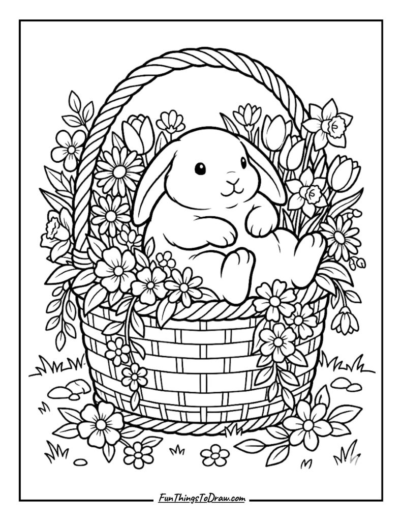 Spring coloring pages - Bunny in a Flower Basket