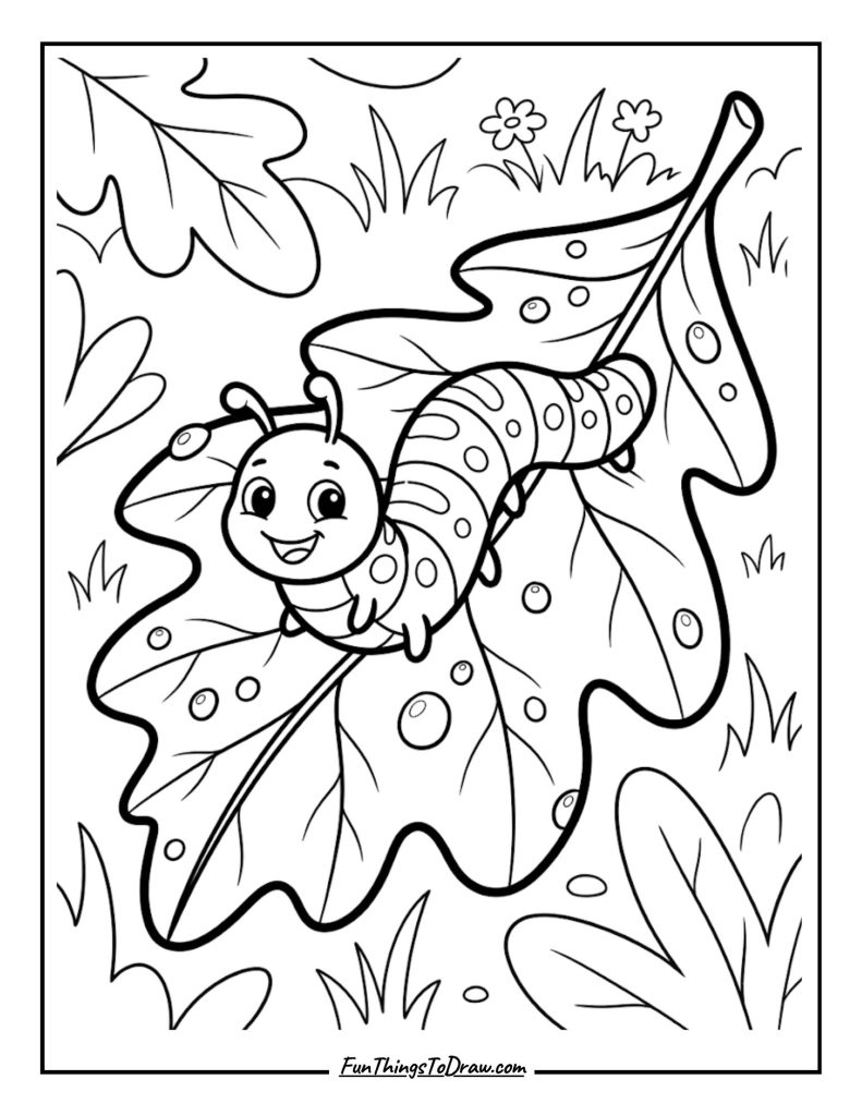 Caterpillar on a Leaf (Spring coloring sheet)
