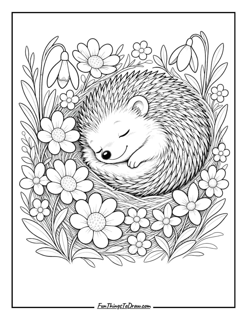 Sleepy Hedgehog with Flowers