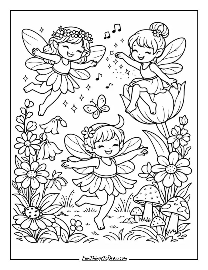 Spring Fairies Coloring Page