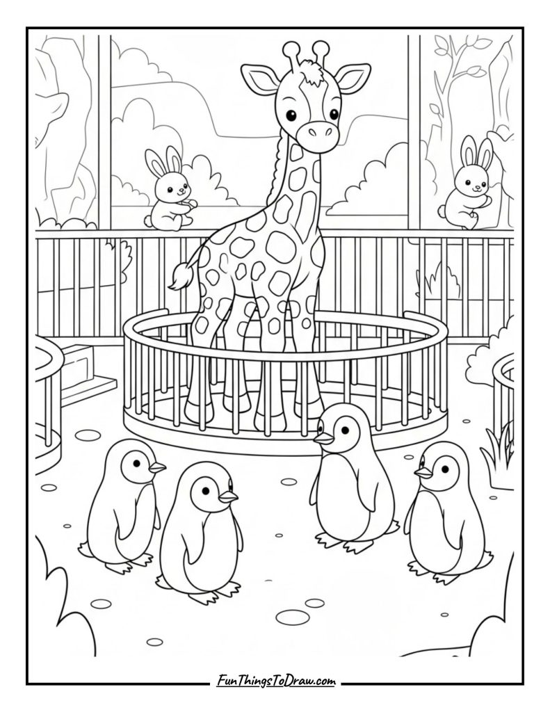 Visiting Zoo Coloring Page