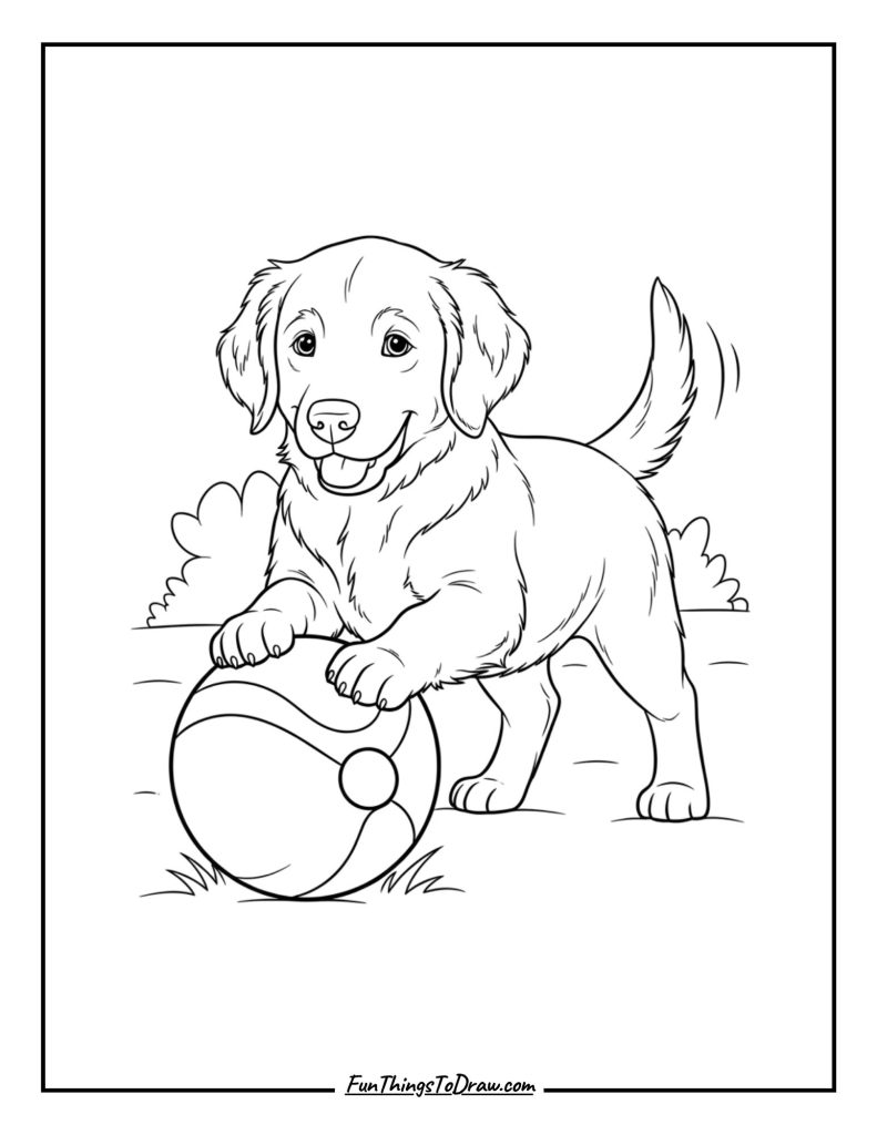 Golden Retriever Puppy Playing with a Ball coloring page