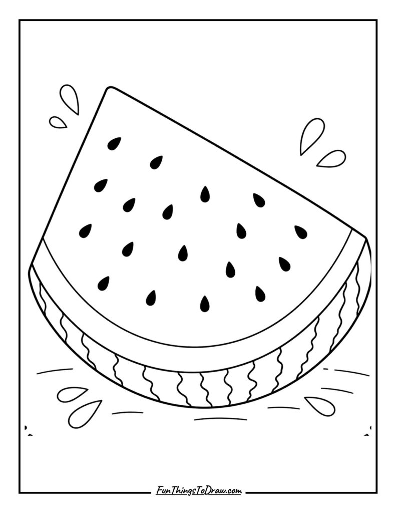 Watermelon Slice with Seeds Coloring Page