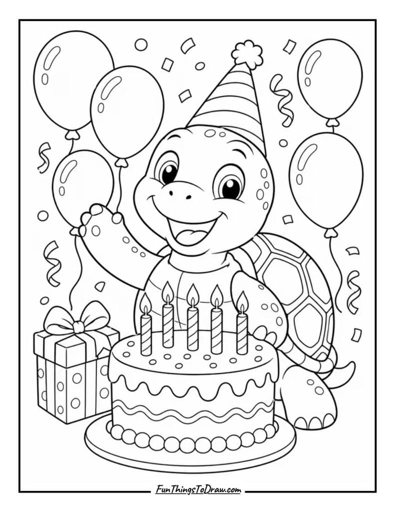 Turtle with a Birthday Cake