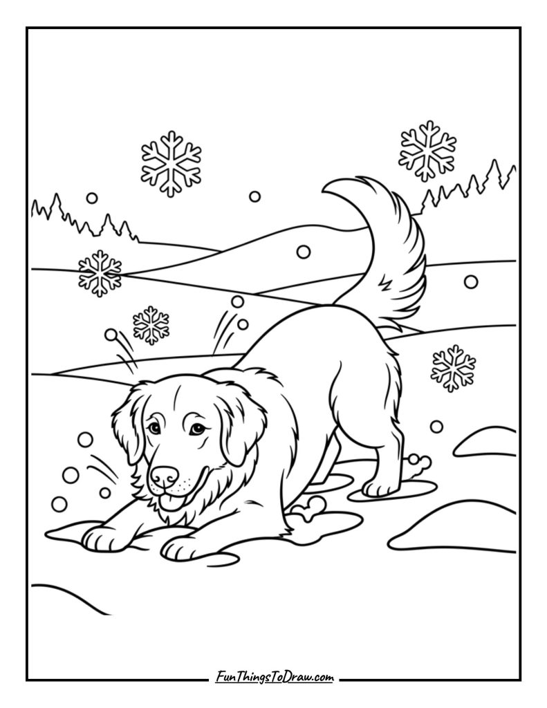 Golden Retriever Playing in the Snow