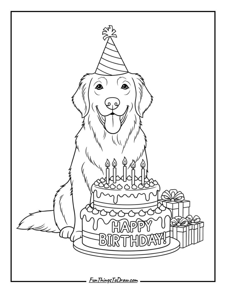 Golden Retriever with a Birthday Cake