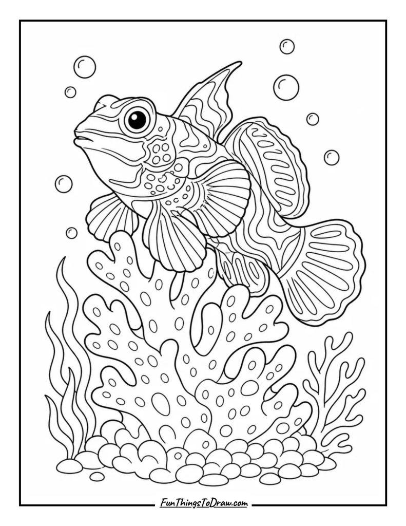 Colorful Mandarin Dragonet Coloring Sheet