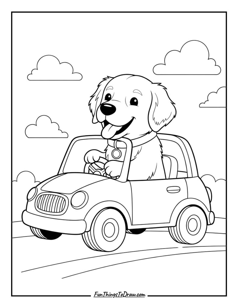 Golden Retriever Driving a Car