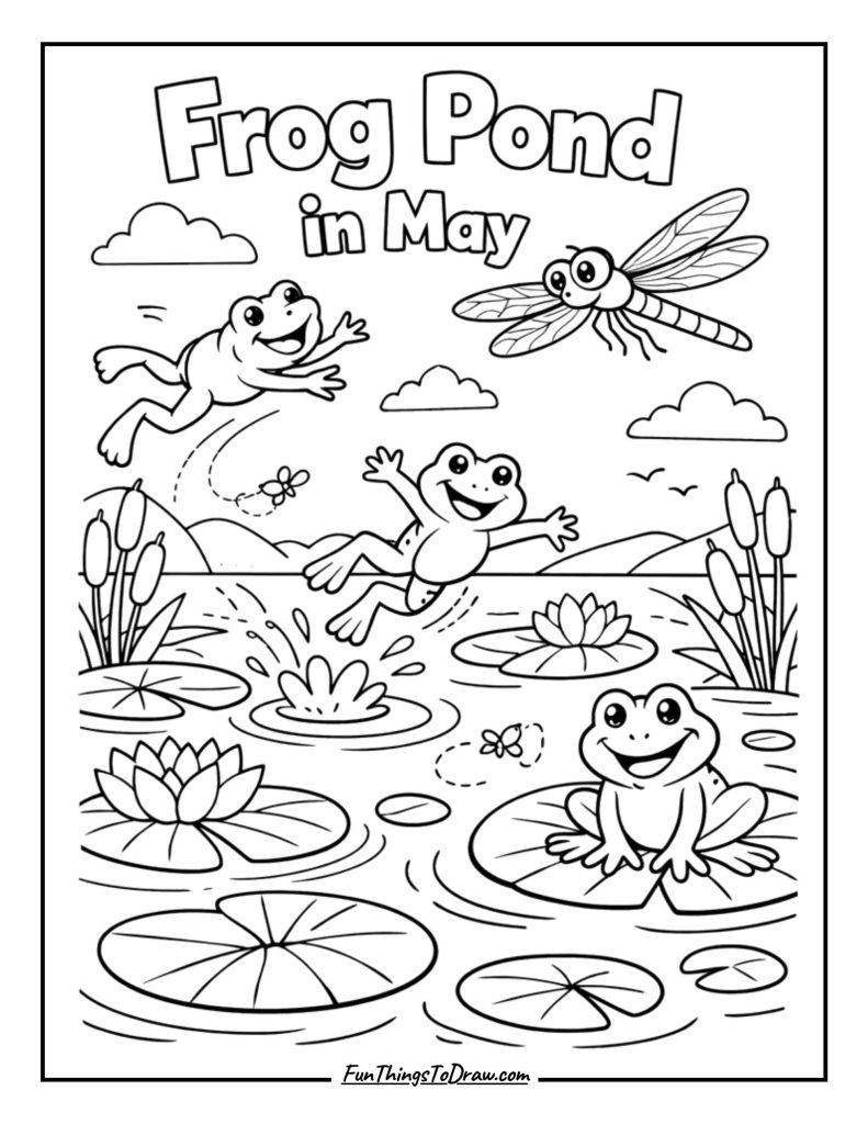 Frog Pond in May Coloring Page