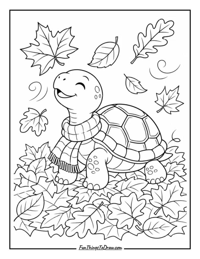 Turtle with Autumn Leaves