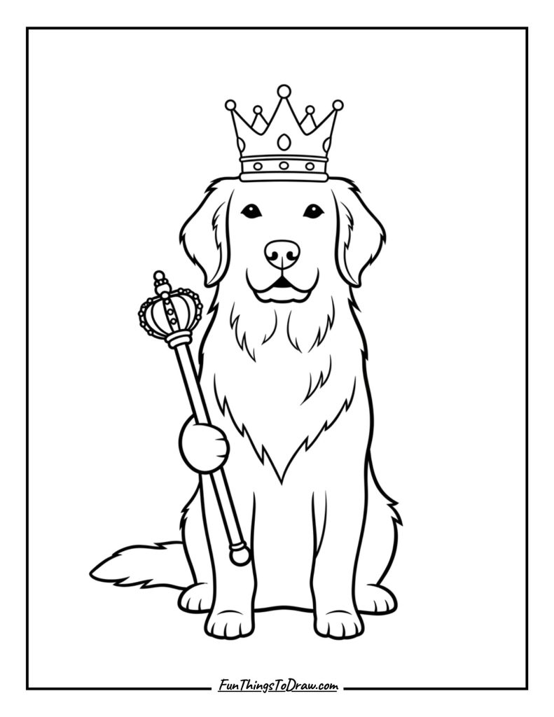 Golden Retriever with a Crown and Scepter